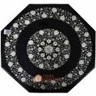 Black Marble 25" Coffee Table Top Mother of Pearl Precious Inlay Floral E1648 Black Marble 25" Coffee Table Top Mother of Pearl Precious Inlay Floral E1648