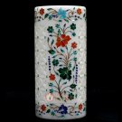 Handmade White Marble Flower Pot Inlaid Multi Stone Mosaic Floral Art Piece Deco Handmade White Marble Flower Pot Inlaid Multi Stone Mosaic Floral Art Piece Deco