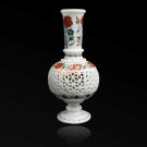 Semi Precious Stones Flower Vase Marble Inlay Antique Vase for Living Decoration