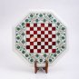 White Marble Chess Inlaid Set with Wooden Stand Multi Stone Mosaic Arts Gift Her