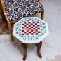 White Marble Chess Inlaid Set with Wooden Stand Multi Stone Mosaic Arts Gift Her