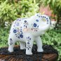 White Marble Salute Pose Elephant Statue Lapis Inlaid Marquetry Floral Design