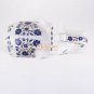 White Marble Salute Pose Elephant Statue Lapis Inlaid Marquetry Floral Design
