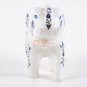 White Marble Salute Pose Elephant Statue Lapis Inlaid Marquetry Floral Design