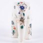 Marble White Salute Pose Elephant Statue Lapis Inlaid Marquetry Floral Art Decor