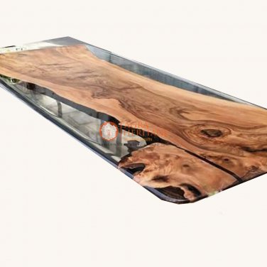 Custom Order Walnut Wood Clear River Coastal Design Epoxy Table- Resin Table Art