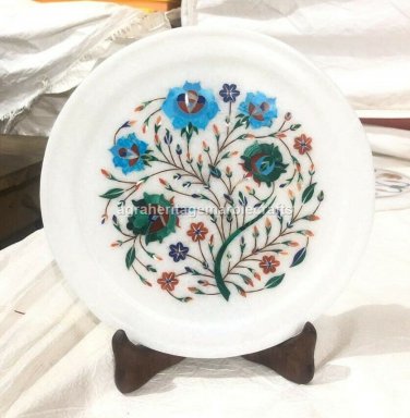 9" Marble Decorative Plate Floral Fine Design Inlaid Marquetry Home Gift