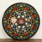 27" Marble Round Coffee Table Top Lapis Lazuli Carnelian Turquoise Inlay E1669