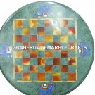 12" Marble Round Chess Table Top Elephant Inlay Art Chess Lovers Gift Deco H1145