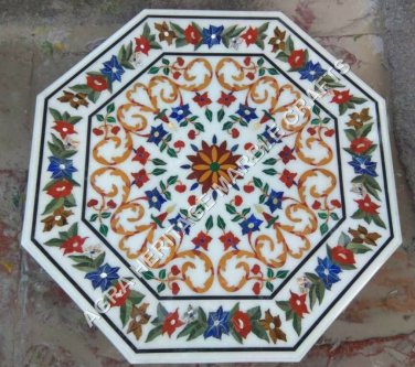 36" Marble Dining Hallway Table Top Marquetry Inlay Floral Furniture Decor E884B