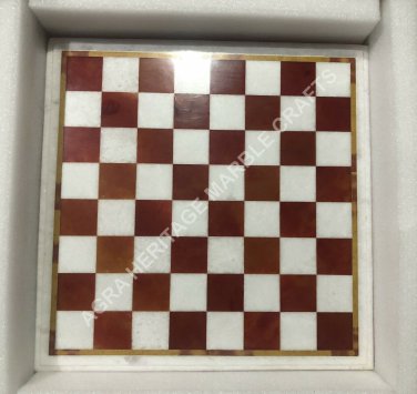 18" Marble Chess Table Top Handmade Art Chess Lovers Gift Outdoor Decor E1451