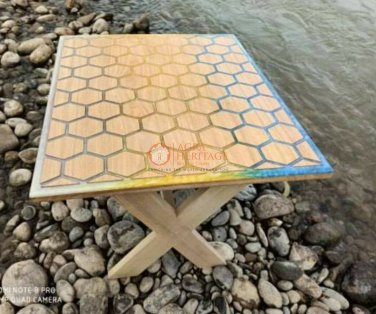 Honey Cube Design Wooden Multi Color Resin Epoxy River Mappa Burl Table Sold Top