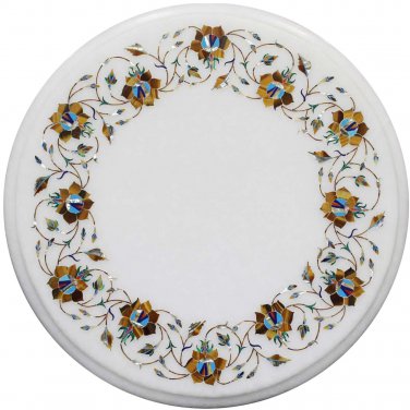 Small Marble Coffee Table Top Jasper Inlay Floral Marquetry Arts Furniture Decor
