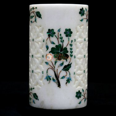 White Marble Inlay Floor Vases Malachite Pietra Dura Vase Gift for Weddings Deco