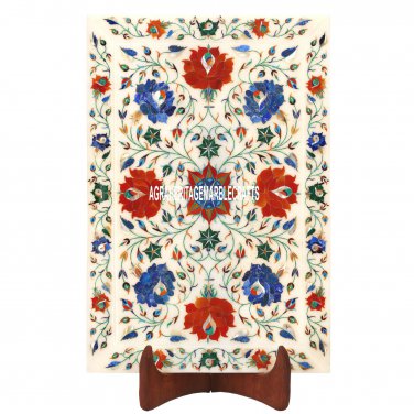 15''x10'' Marble Tray Lapis Lazuli Carnelian Inlay Multi Floral Art Decor H3650