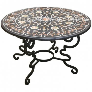 Marble Hallway Outdoor Dining Table Top Marquetry Inlay Stone Round Decor E636