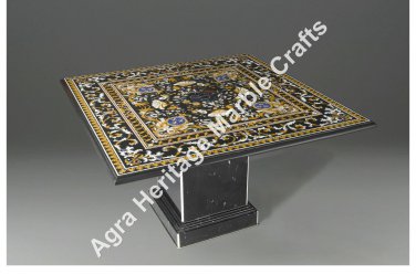 5'x5' Square Marble Side Dining Table Top Pietra Dura Inlay Outdoor Furniture