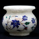 Marble Flower Storage Vase Handmade Lapis inlaid Pietradura Floral Design Decor