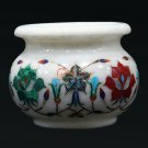 6" Inche White Marble Inlay Stone Vase Pietra Dura Art Floral Design Pot for Her