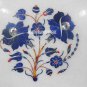 12" White Marble Serving Plate Lapis Lazuli Inlay Floral Marquetry Art Decor