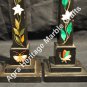 12" Pair of Black Marble Obelisks Pietra Dura Inlaid Marquetry Floral Arts