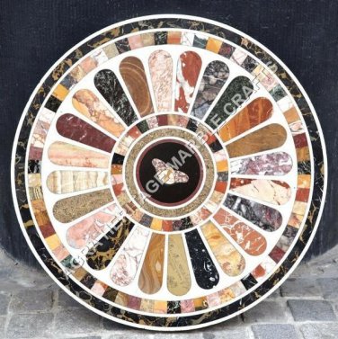 24" White Marble Round Coffee Custom Table Top Multi Fine Inlay Home Decor H4808