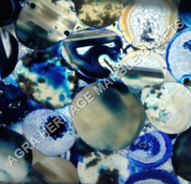 24" Marble Unique Table Top Blue Agate Stone 3mm Lite Random Hallway Decor E272