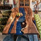Blue Resin Epoxy Dining Custom Center Top Table Handmade Wooden Working Decor