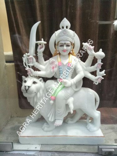 24" Marble Goddess Maa Durga Handmade Exquisite Sculpture Figurine Decor E741