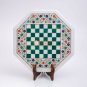 Marble White Handmade Chess Set Table With Wooden Stand Malachite Inlaid Decor