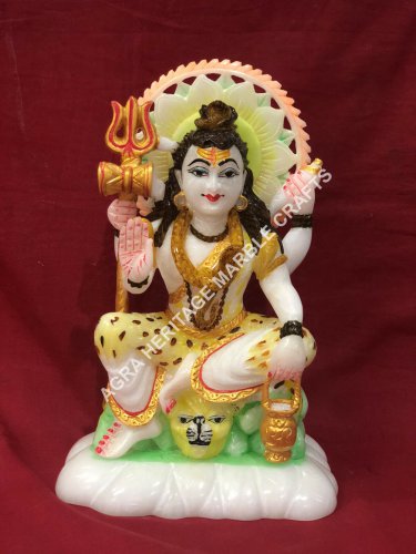 9" White Marble Lord Shiva Statue Hand Painted Art Home Temple Decor Gift E166