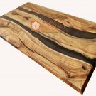 Black Resin River Dine Center Table Top Handmade Wooden Working Table Top Decor