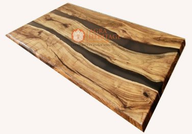 Black Resin River Dine Center Table Top Handmade Wooden Working Table Top Decor