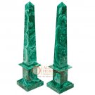 20" Pair of Marble Specimen Obelisks Malachite Pietre Dure Arts E513