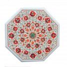 18" Marble Inlaid Precious Stones Coffee Table Top Unique Mughal Art Decor Gifts