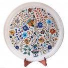 Indian White Makrana Marble Serving Plate Multi Handicraft Inlay Floral Decor Indian White Makrana Marble Serving Plate Multi Handicraft Inlay Floral Decor