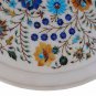 Indian White Makrana Marble Serving Plate Multi Handicraft Inlay Floral Decor