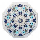 24" Marble Corner Table Top Lapis Lazuli Turquoise Pauashell Inlay Decor H1412