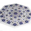 24" Marble Coffee Table Top Lapis Lazuli Pauashell Inlay Semi Precious Stone