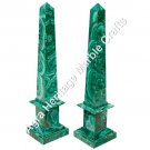 12" Pair of Marble Specimen Obelisks Malachite Pietre Dure Arts