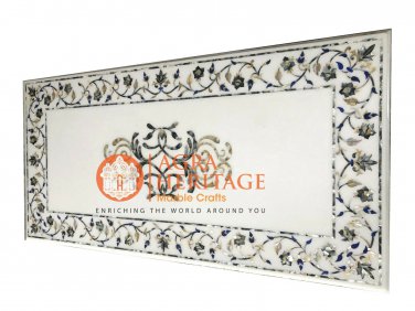 White Marble Large Dining Top Table Pauashell Gemstone Inlay Stone Decorate M060