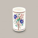 White Marble Pen Organizer Holder Lapis Inlaid Parrot Floral Art Table Decor