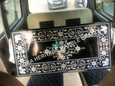 4'x2' Black Marble Coffee Table Top Mother of Pearl Elephant Design Christmas