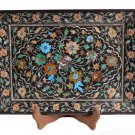 12"x10" Black Belgium Marble Tray Multi Marquetry Inlay Floral Arts Gift Decor