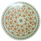 24" White Marble Coffee Restaurant Table Top Hakik Malachite Inlay Floral Decor