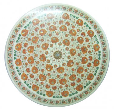 24" White Marble Coffee Restaurant Table Top Hakik Malachite Inlay Floral Decor