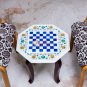 White Marble Top Chess Set Table Lapis Inlaid Marquetry Floral Design Gift Decor