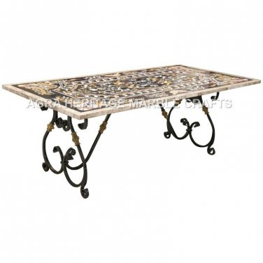 Black Marble Large Dining Restaurant Table Top Marquetry Inlay Garden Decor E626