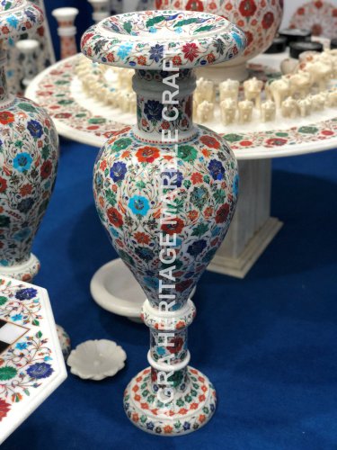 30" Exquisite Marble White Flower Pot Multi Marquetry Collectible Inlaid E191