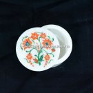 2”x2" White Marble Small Jewelry Box Carnelian Malachite Inlay Floral Arts H5465